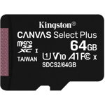 Micro SDXC Canvas Select Plus 100R, 64GB, Clasa 10, UHS-I, Kingston