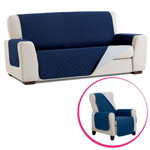 Set Husă canapea, 3 locuri + Husă fotoliu, reversibile, Easy Cover Protect, albastru/gri