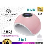 Lampa LED/UV G-2 pentru manichiura, Global Fashion, 66W, display, uscare 10s-99s, culoare roz Engros, 