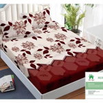 Husa de pat cu elastic 140x200 din Bumbac Finet + 2 Fete de Perna - Grena Crem, 