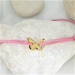 Bratara cu Diamant natural - Model fluture - Aur Galben/Roz/Alb 14K si snur reglabil, Chic Bijoux