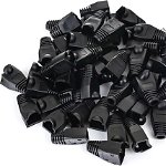 Set 50 mansoane de protectie pentru mufa RJ-45, Plastic, Negru