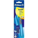 Stilou Pelikan Twist, include doua rezerve, cu grip, ergonomic, blister, albastru, Pelikan
