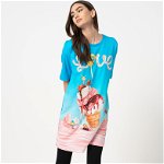 Love Moschino, Rochie tip tricou cu imprimeu grafic D, Albastru aquamarin/Roz