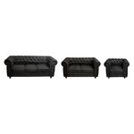 Set CHESTERFIELD 3-2-1, canapea fixa 3 locuri, canapea fixa 2 locuri si 1 fotoliu fix, negru, Exclusive