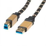 Cablu Roline USB 3.0 tip A la tip B Gold T-T 0.8m Negru 11.02.8900-10