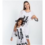 Set rochii mama fiica cu model traditional alb cu broderie neagra, Haine de vis