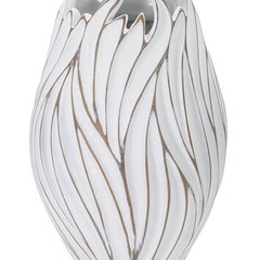 Vaza MAURO FERRETTI, rasina, alba cu decoratiuni in relief, O27x41.5 cm