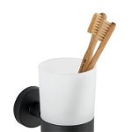 Suport periute si pasta de dinti cu suport de prindere Power-Loc® Bosio, Wenko, inox/sticla, alb/negru, Wenko