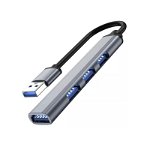HUB USB splitter pentru 4 porturi, lungime 14 cm, corp aluminiu, argintiu, Izoxis