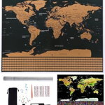 Harta Mondiala Razuibila, 82x59cm, Negru/Auriu, Set Complet cu Tub si Accesorii de Personalizare, 0.3kg, Malatec
