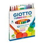 Set 12 carioci netoxice pentru copii, culori intense, testate dermatologic, Giotto Turbo Color, 