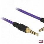 Cablu stereo jack 3.5mm 4 pini (pentru smartphone cu husa) unghi Mov T-T 0.5m, Delock 85608