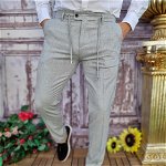 Pantaloni casual Slim-Fit, Gri, cu șnur si tiv întors - PN659, 