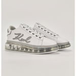 Karl Lagerfeld, Pantofi sport wedge de piele cu garnituri din material sintetic, Alb/Argintiu