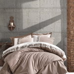 Lenjerie de pat din bumbac cu cearșaf Cotton Box Rosinda, 200 x 220 cm, bej