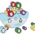 Joc de echilibrare din lemn: 16 pinguini, un iceberg și un zar colorat