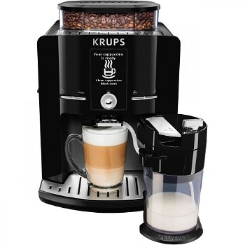 Espressor automat KRUPS LattEspress EA829810, Spumare automată, Carafă, Râșniță metalică, Boabe, Cappuccino, Cafea, Ristretto, Espresso, 1450W, 15 bari, Ecran LCD, Negru, Krups