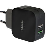 Adaptor Retea Celly, Smart Charge, 2 x USB, Negru, Celly