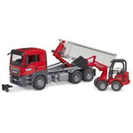 MAN TGS with roller container and mini excavator, BRUDER