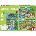 Puzzle 3 x 24 piese - O zi la Zoo, Schmidt