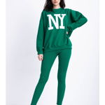 Trening Dama Pantaloni Stil Colant si Bluza Oversize Model NY verde L (40), Haine de vis