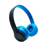 Casti Audio Wireless Bluetooth 5.0, Radio FM, Card SD, AUX, Microfon Incorporat, 10m, Pliabile, P47, Albastru, 