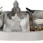 Suport pentru lumanari Buddha zen garden oval, 25x17x9 cm, ciment, gri, Excellent Houseware