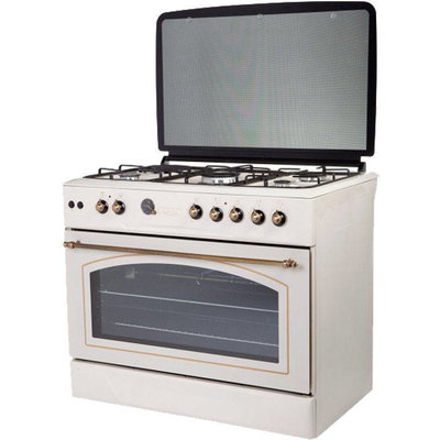 Aragaz Studio Casa, FE90/60 El Avena Rustic, 90 cm, Cuptor electric, 4 arzatoare gaz, din care unul Wok + 1 ochi electric, Rotisor, Grill, electric, Gratare fonta