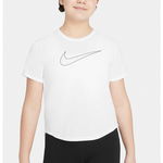 Nike, Tricou cu imprimeu logo si tehnologie Dri-Fit, pentru antrenament One, Alb, 128-137 CM