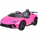 Masinuta electrica pentru copii, Lamborghini Huracan, telecomanda inclusa, 4x4, 120W, 12V, culoare roz, Hollicy