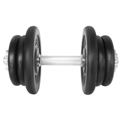 Gantera 22 kg, set 6 discuri, argintiu/negru, din otel, sigurantele incluse in set, 35x22x22 cm