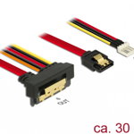 Cablu de date + alimentare SATA 22 pini 6 Gb/s cu clips la Floppy 4 pini tata + SATA 7 pini unghi jos/drept 30cm