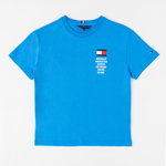 Tommy Hilfiger, Tricou din amestec de bumbac organic cu imprimeu logo, Albastru deschis, 140 CM
