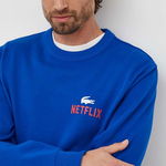 Lacoste hanorac de bumbac x Netflix bărbați, culoarea bleumarin, cu model SH7717-JQ0, Lacoste