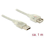 Extension cable USB 2.0 Type-A male > USB 2.0 Type-A female 1 m transparent, DELOCK