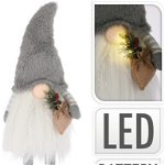 Decoratiune luminoasa Gnome w light grey hat, 18x22x53 cm, plus, alb/gri, Excellent Houseware