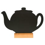 Tabla de scris Securit Silhouette Teapot 24x25,3x6cm, baza de lemn, include marker creta, negru