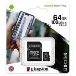 Card memorie MicroSDXC Kingston Canvas Select Plus, 64Gb, Clasa 10, cu adaptor SDCS2/64GB, Kingston