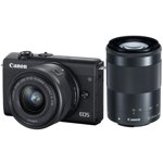 Aparat foto Mirrorless Canon EOS M200, 24.1 MP, 4K, Bluetooth, Wi-FI + Obiectiv 15-45mm F3.5-6.3 IS + Obiectiv 55-200mm F4.5-6.3 IS (Negru)