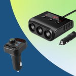 Pachet Adaptor priza auto multisocket 100W 3x soclu auto, 4 x USB 3.6A + Car kit auto 805E bluetooth 5.0 cu handsfree, modulator FM, 