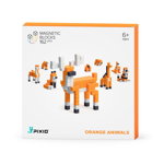 Joc de constructie magnetic PIXIO - Orange Animals, 162 piese