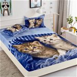 Husa de pat cu elastic + 2 Fete de Perna, Cute Cats, JOJO HOME
