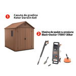 Pachet Casuta de gradina maro Keter Darwin 6x8 + Masina de spalat cu presiune Black+Decker 1700W 130bar 420l/h, Keter