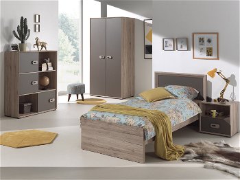 Set Mobila dormitor din pal, pentru copii 4 piese Emiel Maro / Stejar, 200 x 90 cm