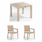 Set gradina cu masa CLASSI 90x90 cm + 2 scaune PARIS 62x58x88 cm, model ratan, cappuccino, Expomob