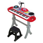 Orga muzicala cu scaunel Winfun Consola DJ cu platane si microfon Rosu cu negru