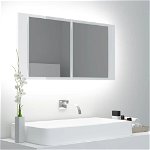 vidaXL Dulap de baie cu oglindă și LED, alb extralucios 90x12x45 acril, vidaXL