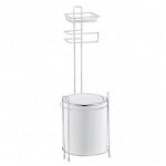 Stoyka za toaletna s kos Metalife AKB-755, Pentru coș de gunoi, hârtie și telefon, Chrome / alb, Metalife