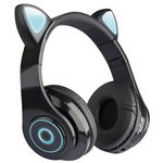 Casti wireless over-ear B39 New, Bluetooth 5.0, Microfon, Urechi Pisica iluminate RGB, Black, NYTROGEL